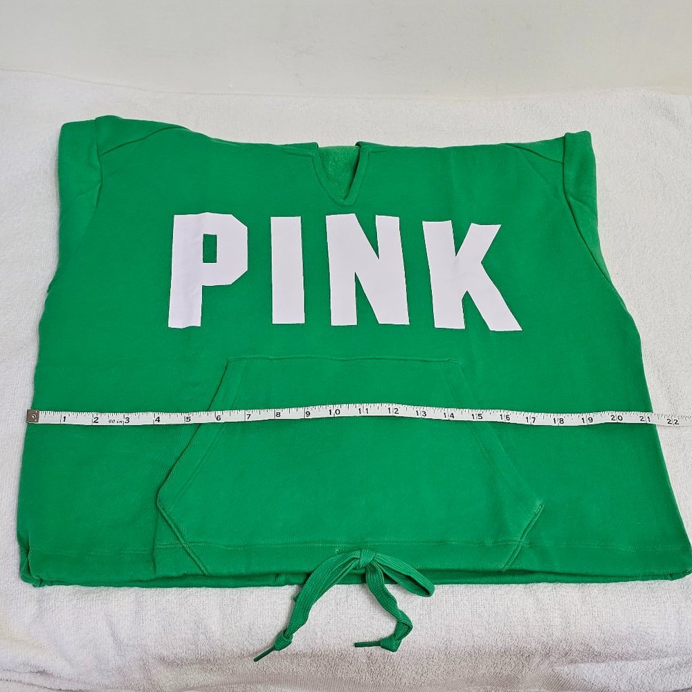 Victoria’s Secret PINK fleece cropped cinched campus hoodie size Medium  Green - Picture 7 of 12